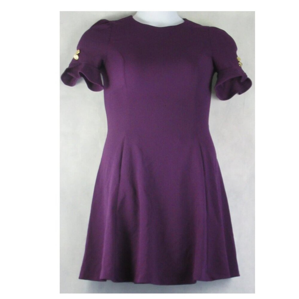 NWT DKNY Women's Petite Flounce-Sleeve Fit & Flare Dress, Wine Purple, 0P